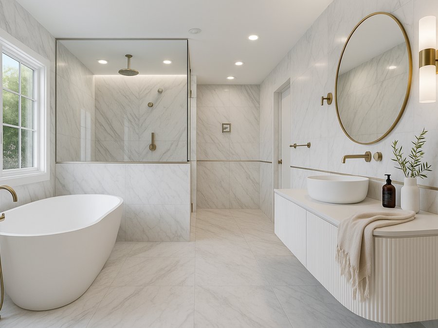 Primary bath design concept rendering
